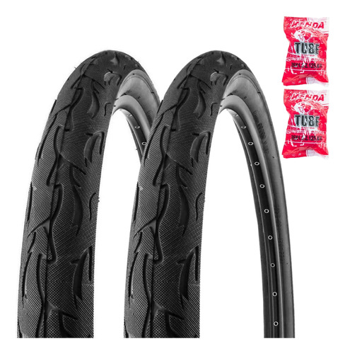 Par Pneu 26 X 2.125 Bike Vee Rubber Flame Balão + Câmaras Ar Cor Preto