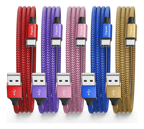 Etguuds Color Usb C Cable 3ft, 5-pack Usb A Usb C Cable Carg