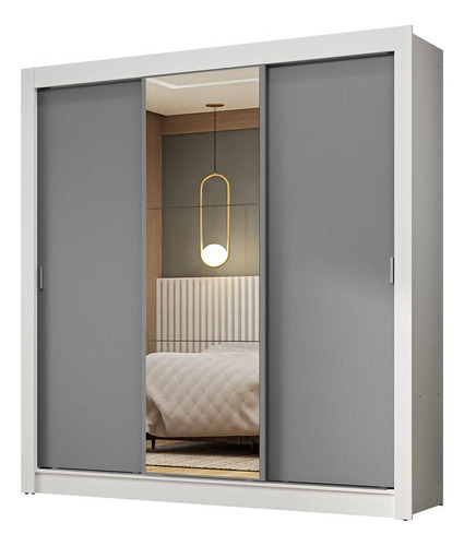 Ropero Closet Madesa 3 Puertas 1 Espejo Bg Color Blanco/Gris
