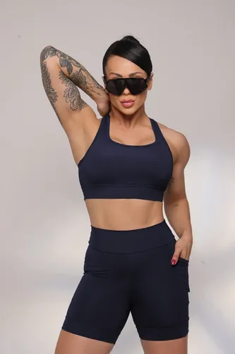 Conjunto Fitness Top Shorts Meia Coxa Alta Compressão