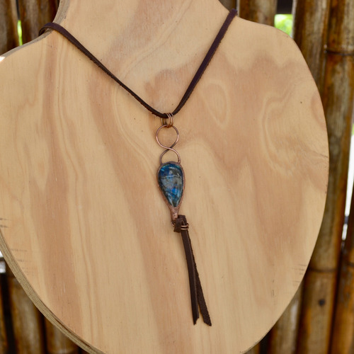 Collar Para Escorpio, Piedra Labradorita Azul Grande, Cod1