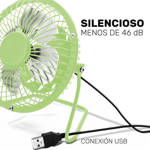 Ventilador De Escritorio Usb Portátil 4 Aspas Kimhi Mini Metalico De Refrigeración Personal Silencioso De Metal Para Oficina, Casa, Coche, Viajes Pequeño Ajustable Color Verde