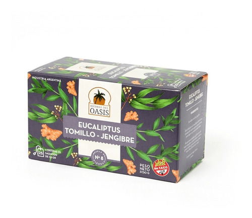 Imagen 1 de 1 de Te Antigripal Hierbas del Oasis Eucaliptus Jengibre Tomillo 25 Saquitos