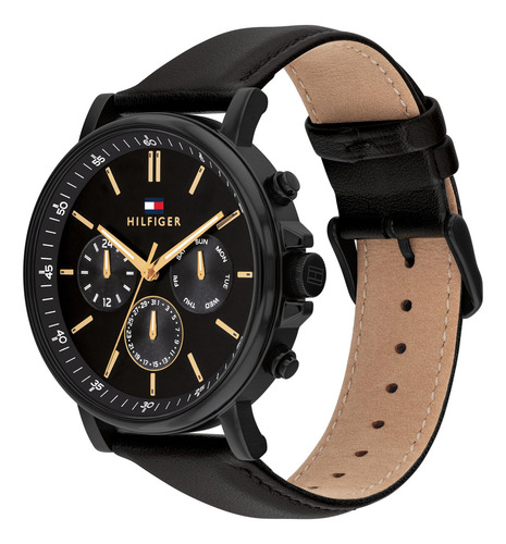 Reloj Tommy Hilfiger Tyson Para Caballero 1792144 Correa Negro Bisel Negro Fondo Negro