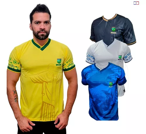 Camisa Polo Do Brasil Branca Faixa No Peito Azul e Amarelo