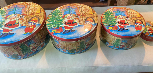 Set De 4 Latas Navideñas Antiguas De Galletas Encajables (Usado)