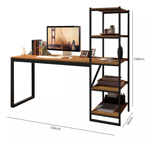 Mesa Escrivaninha Estudo Home Office Industrial P/ Escritório 146x130cm