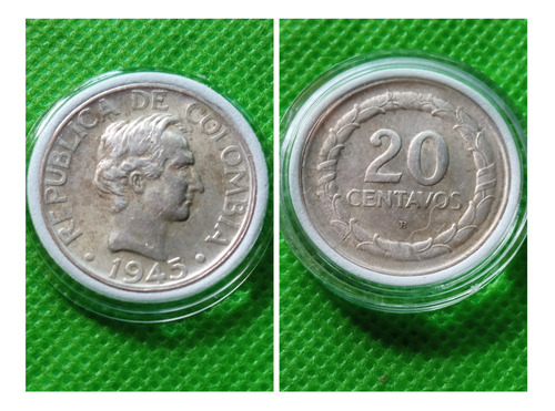 Moneda 20 Centavos, 1945. Plata.
