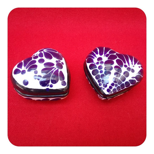 Imagen 2 de 6 de Set 2 Alhajeros Talavera Poblana Corazón 6cm P/recuerdo Lhj