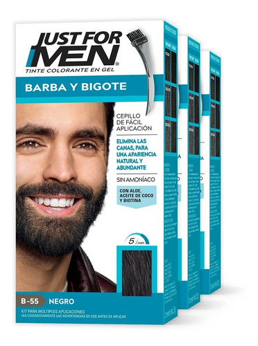 Tinte Just For Men Barba Y Bigote 3 Pack Tono Negro