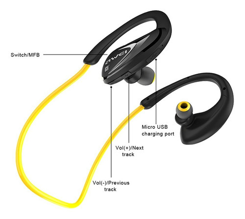Auriculares inalámbricos Bluetooth Awei A880bl Sports Ipx4, color amarillo, color amarillo claro