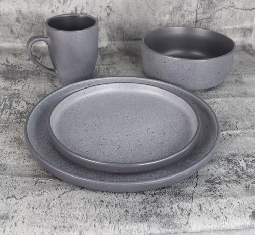 Juego De Vajilla Vascella Premium Gris Mate Para 4 Personas 16 Piezas
