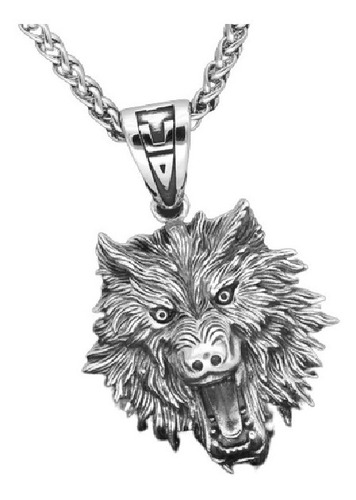 Collar Color Plata Acero Inoxidable Lobo Odin Vikingo Hombre