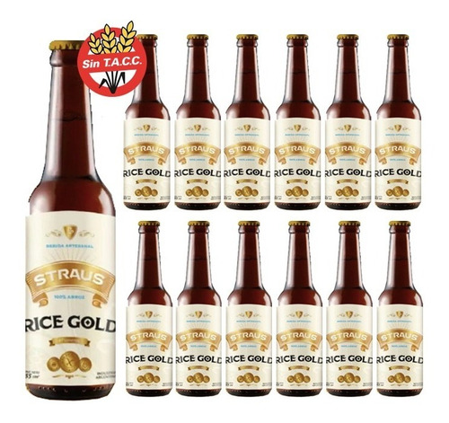 Cerveza Artesanal Straus Rice Gold 330ml Sin Tacc Pack X 12
