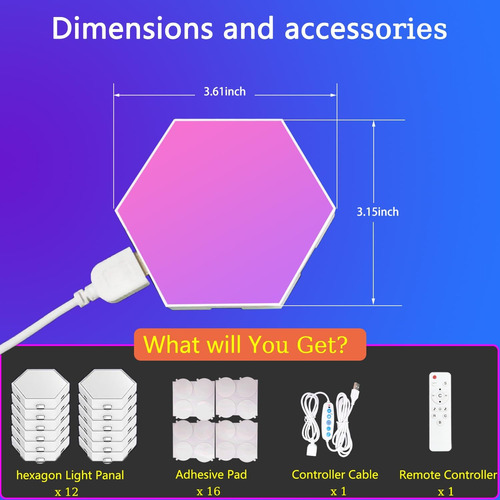 Luces De Pared Hexagon Zwzasm Rgb, Luces De Panel Led Inteli