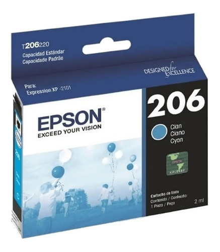 Cartuchos De Tinta Epson 206 T206 Cian Xp-2101 Original