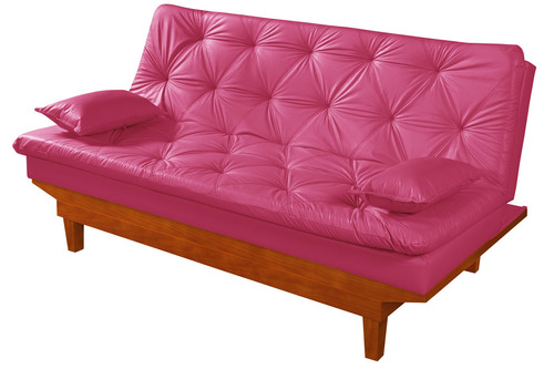 Sofa Cama Caribe Courino Couro Sintetico Essencial Estofados Cor Rosa