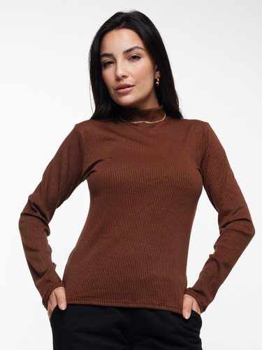 Blusa Cacharrel Canelada Feminina Manga Longa Inverno