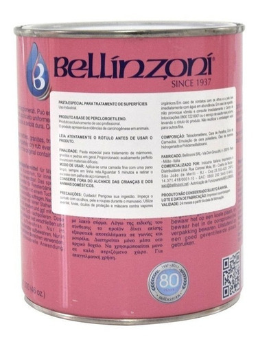 Cera Bellinzoni Lata Rosa P Polimento Mármore Granito 1,3kg