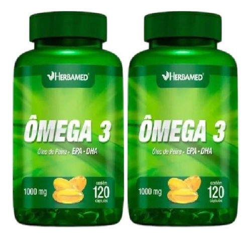 Kit Herbamed Ômega 3 1000mg 2 Potes 120 Cápsulas Cada Sem Sabor