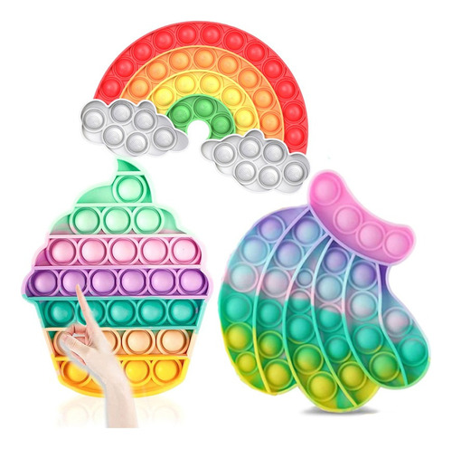 3 Piezas Pop Fidget Reliver Estrés Juguetes Popis Rainbow To