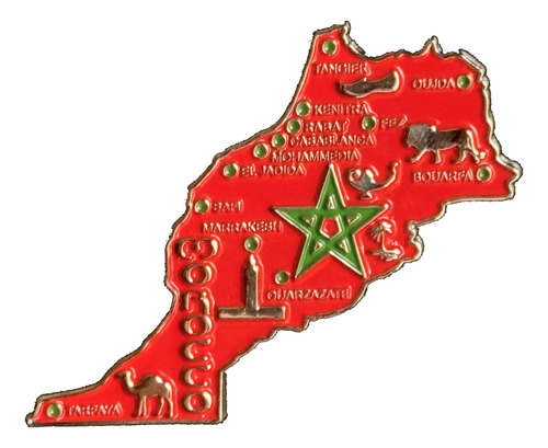 Imã Marrocos Com Mapa, Bandeira, Cidades - Imã De Geladeira