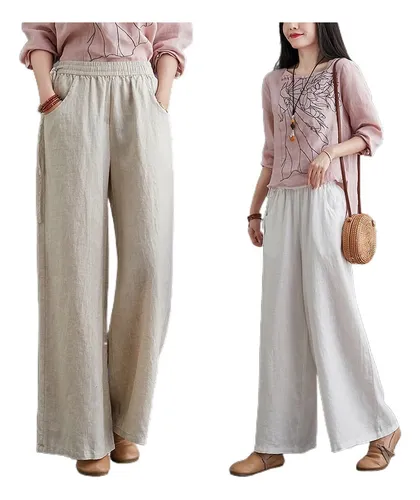 Pantalones en olan de lino para mujer hot sale