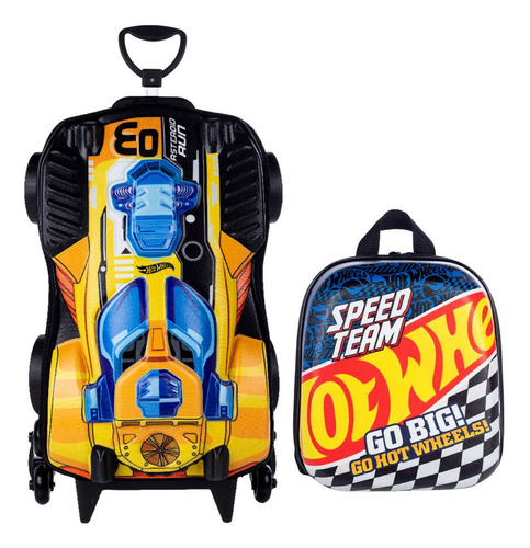 Kit Mochila 3d + Lancheira Hot Wheels Dune Dourada As