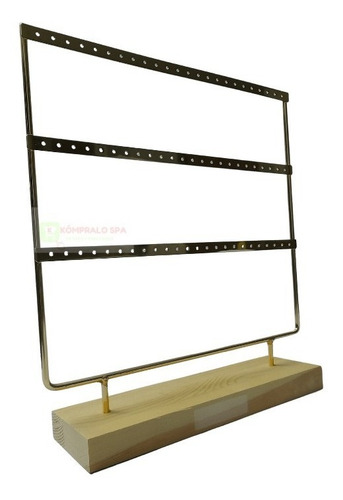Imagen 2 de 2 de Exhibidor De Aros O Zarcillos Dorado Base De Madera 36 Pares