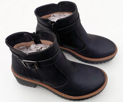 Imagem 3 de 4 de Bota Feminina Botinha Preta Cano Baixo Salto Médio Grosso