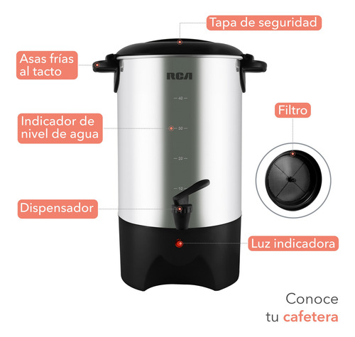 Rca Cafetera De Acero Inoxidable De 40 Tazas Gris