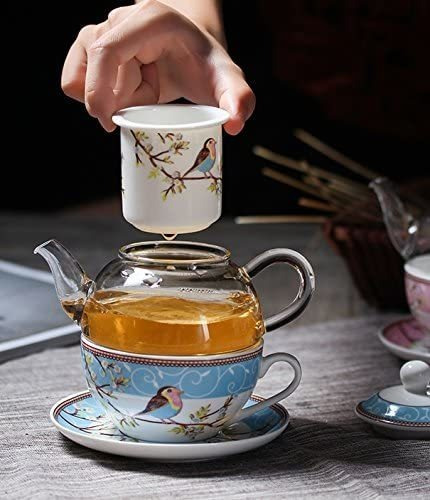 Jusalpha - Tetera Con Infusor, Taza Y Platillo, Porcelana