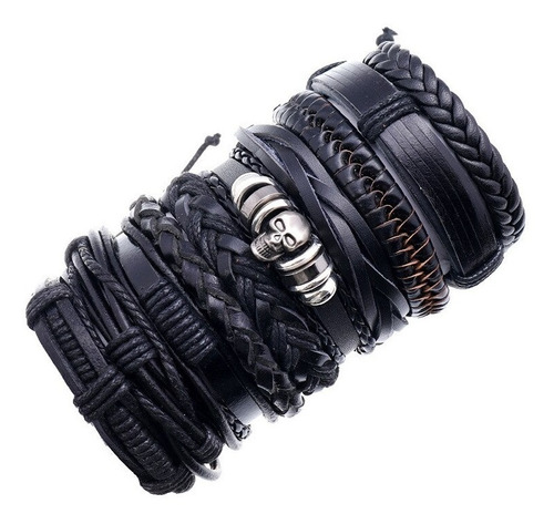 Pulsera Brazalete Manilla Cuero Calavera Cráneo Hombre Mujer