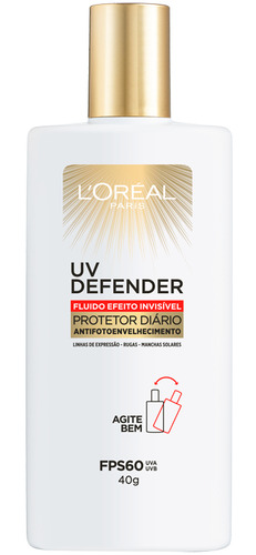 Protetor Solar Facial Fluido Uv Defender Fps 60 Sem Cor 40g L'oréal Paris