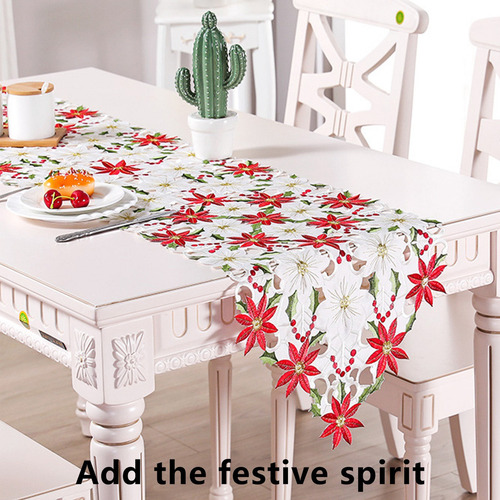 Mantel De Mesa Con Bandera Y Flores Navideñas Bordadas En Fo