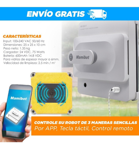 Imagen 6 de 10 de Robot Limpiavidrios Mamibot W120-t Con Control Desde App