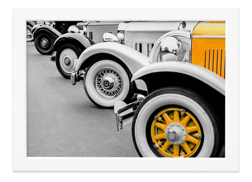 Quadro Carro Antigo Amarelo Foto Moldura Branca 22x32