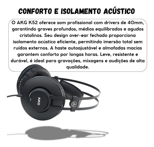 Fone De Ouvido Headphone Over Ear Akg K52 Profissional