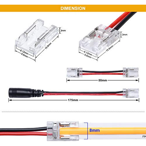 Kit De Conectores Tipo Tira Led Cob De 8 Mm Y 2 Pines Con En