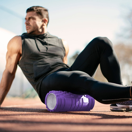 Rodillo Foam Roller 33cm Espuma Yoga Masajeador Grabado Color Violeta