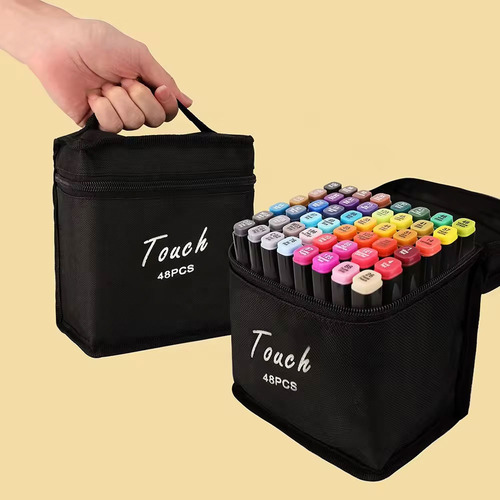 Kit De Estojo Caneta Permanente Ponta Dupla 48 Cores