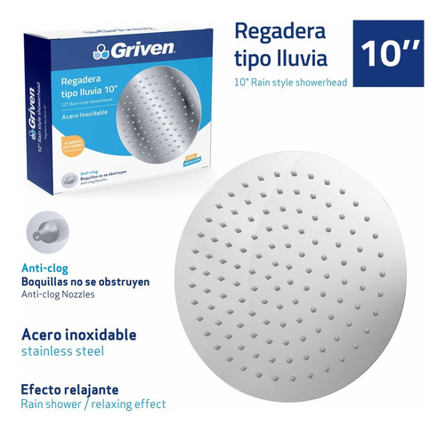 Ducha Regadera  Redonda 10  Acero Inoxidable Cromada