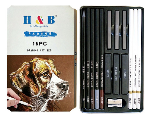 Hb 15pcs/set Art Supplies Kit De Dibujo Blanco Carbón Y