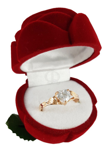 Anillo Compromiso Cintillo Solitario Cubic Corazón Oro18k