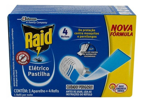 Raid Repelente Elétrico Pastilha Aparelho + Refil Com 4 Unid