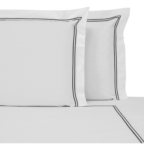 Funda Nórdica 400 Hilos De Algodón Línea Istanbul Twin Size Color Blanco Con Línea Azul