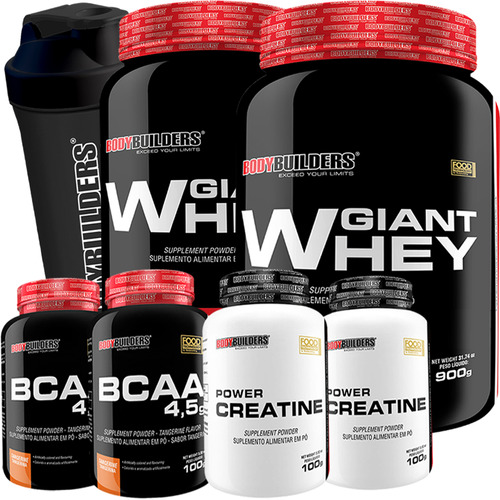 Kit 2x Whey Protein + 2x Bcaa + 2x Creatina + Coqueteleira Sabor Morango