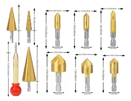 Brocas Avellanadoras Escalonadas Y Sacabocado, 26 Piezas
