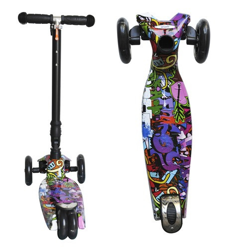 Imagen 4 de 4 de Monopatin Overtech Maxi-891 Plegable Niños 4 Ruedas Led Reforzado 80kg Negro Graffiti Wt-71