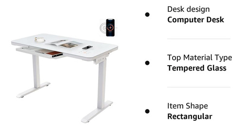 Escritorio De Pie Con Cajón Ergonómico De Vidrio Aimezo